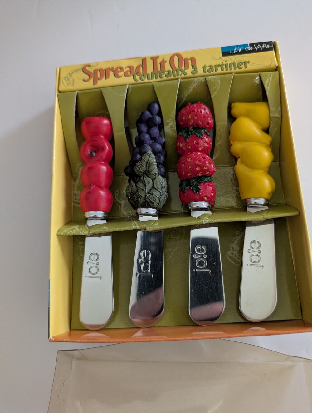 VTG Novelty Butter Spreader Knife Set 4pc Kitchen Gift Unused in Box
